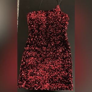 Red Sequined One Shoulder Mini Dress size 5/6